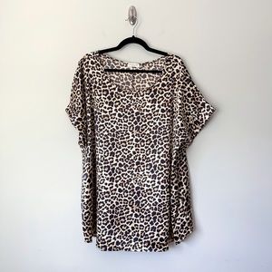 Chic Soul Satin Short Sleeve Leopard Print Blouse